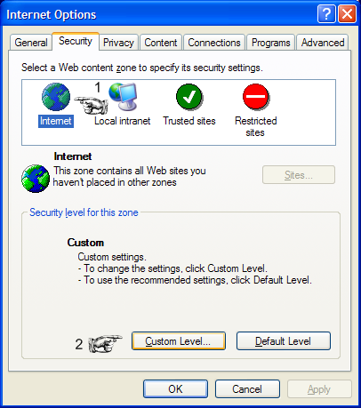 Opening the Security Settings dialogue